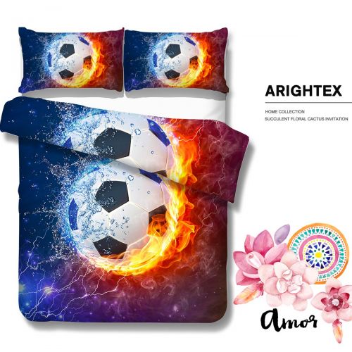  ARIGHTEX Dark Green and White Team Soccer Ball Sports Bedding 3D Football Boys Bedding Teens Kids Decorative 3 Piece Duvet Cover with 2 Pillow Shams (Twin)