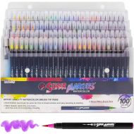 US Art Supply 100 Color Super Markers Watercolor Real Brush Pen Set with 4 Bonus Water Brush Pens - Soft Flexible Brush Tips - Fine & Broad Lines, Vibrant Colors - Coloring Books, Manga, Comic,