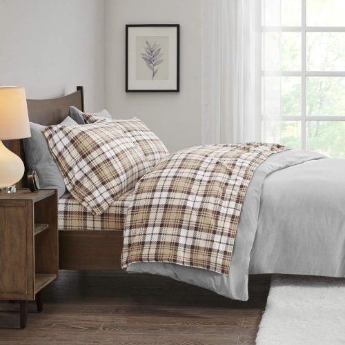 True North by Sleep Philosophy Cozy Brushed Microfleece Ultra Soft Cold Weather Sheet Set Bedding, Twin, Tan Plaid