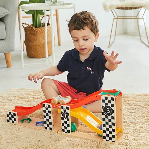  [아마존베스트]TOP BRIGHT Toddler Wooden Toys for 1 2 Year Old Boy Gifts Car Ramp Racer, Hammer Ball Pound and roll Tower Toy for 18 Month and up