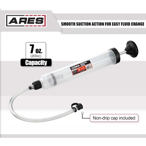  ARES 70920 - Fluid Change Syringe - Smooth Suction Action for Easy Fluid Change - Ideal for Power Steering Fluid, Brake Fluid Removal and More - 200cc Max Capacity