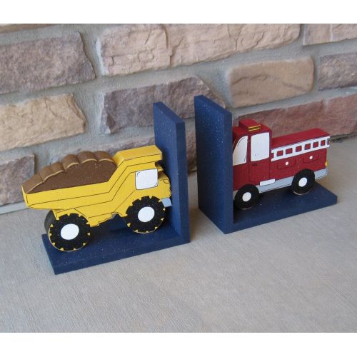  Lisabees Craft and Design Dump Truck and Fire Truck bookends for children library, bookshelf