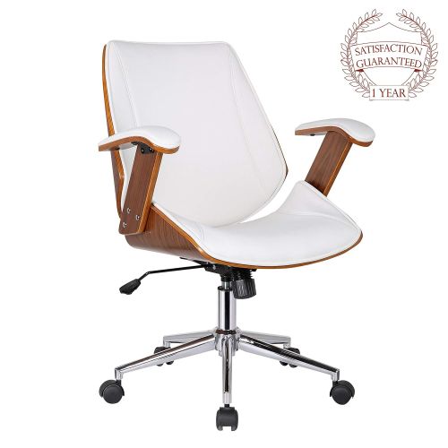  Porthos Home SKC012A WHT Noah Adjustable Chair with 360 Swivel, Steel Base with Caster Wheels, Armrests and Bi-cast Leather Upholstery (Suitable for Home and Office Use), One Size