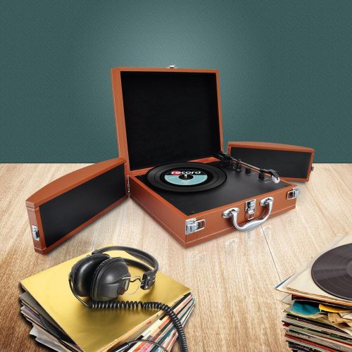  Pyle PYLE PVTTBT8OR Bluetooth Classic Vintage Style Vinyl Player Turntable, Vinyl-To-MP3 Record, Rechargeable Battery