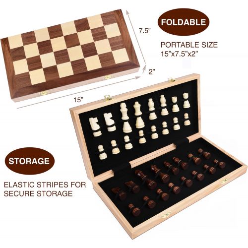  [아마존 핫딜]  [아마존핫딜]Pawnson Creations Wooden Chess Set for Kids and Adults - 15 Staunton Chess Set - Large Folding Chess Board Game Sets - Storage for Pieces | Wood Pawns - Unique E-Book for Beginner - 2 Extra Queens