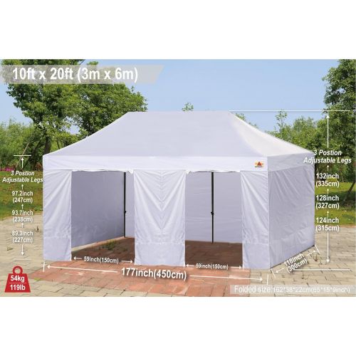 ABCCANOPY 23+Colors 10 X 20 Commercial Easy Pop up Canopy Tent Instant Gazebos with 9 Removable Sides and Roller Bag and 6X Weight Bag (White)