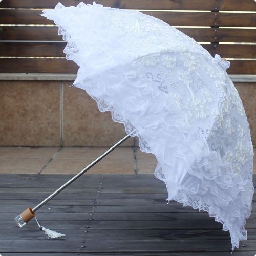  Honeystore Two Folding Lace Embroidered Wedding Umbrella Decoration Sun Parasol Blue