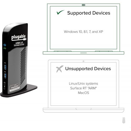  Plugable USB 3.0 Universal Laptop Docking Station for Windows (Dual Video HDMI & DVIVGA, Gigabit Ethernet, Audio, 6 USB Ports)