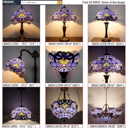  WERFACTORY Tiffany Style Reading Floor Lamp Stained Glass White Blue Baroque Lampshade in 64 Inch Tall Antique Arched Base for Girlfriend Bedroom Living Room Lighting Table Set S003B WERFACTO