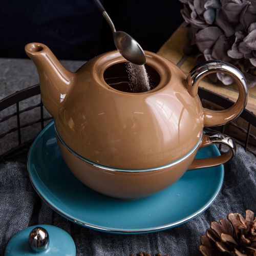  Artvigor Tea for One, 3-teilig Kaffee Tee Set, Beinhaltet Kanne 400 ml, Tasse 250 ml, Untertasse, Geschenkverpackung