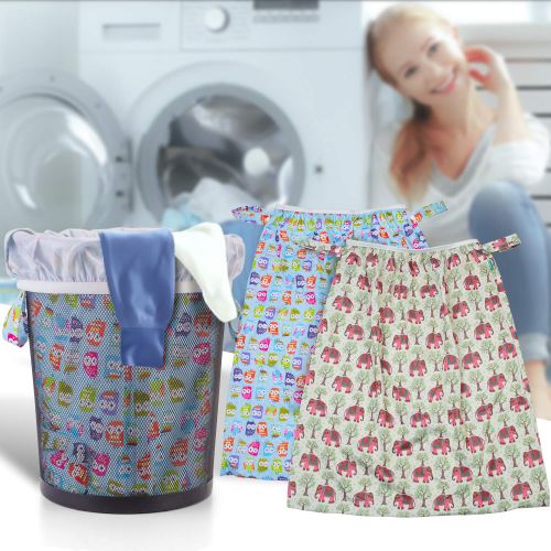  Teamoy (2 Pack) Reusable Pail Liner for Cloth Diaper/Dirty Diapers Wet Bag, Elephants+Cute Owls