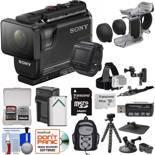 소니 Sony Action Cam HDR-AS50R Wi-Fi HD Video Camera Camcorder & Remote + Finger Grip + Action Mounts + 64GB Card + BatteryCharger + Backpack + Tripod Kit