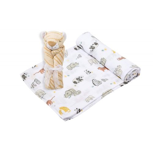  Angel Dear Swaddle and Blankie Gift Set, Endangered Species with Tan Tiger