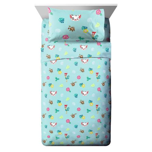  Jay Franco Disney Moana Flower Power Twin Sheet Set - Super Soft and Cozy Kid’s Bedding Features HeiHei & Pua - Fade Resistant Polyester Microfiber Sheets (Official Disney Product)