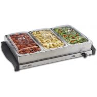 [아마존 핫딜] [아마존핫딜]Proctor Silex 34300 Buffet Server & Food Warming Tray, Three 2.2 Quart Stainless Steel Chafing Dishes, Adjustable Heat