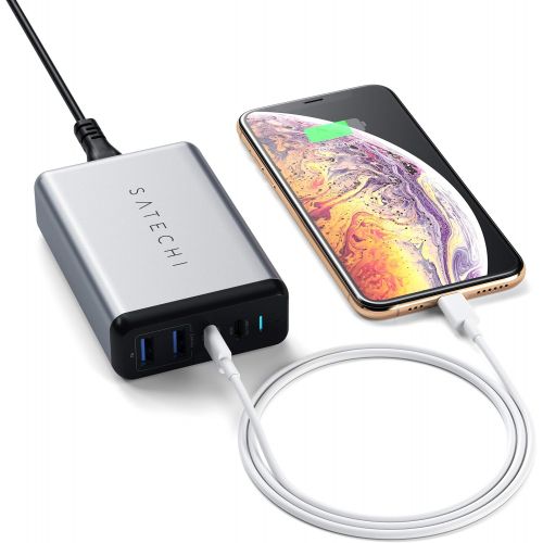 사테치 [아마존 핫딜] Satechi 75W Dual Type-C PD Travel Charger Adapter with 2 USB-C PD & 2 USB 3.0 - Compatible with 2019 MacBook Pro, 2018 MacBook Air, iPhone 11 Pro Max/11 Pro/11