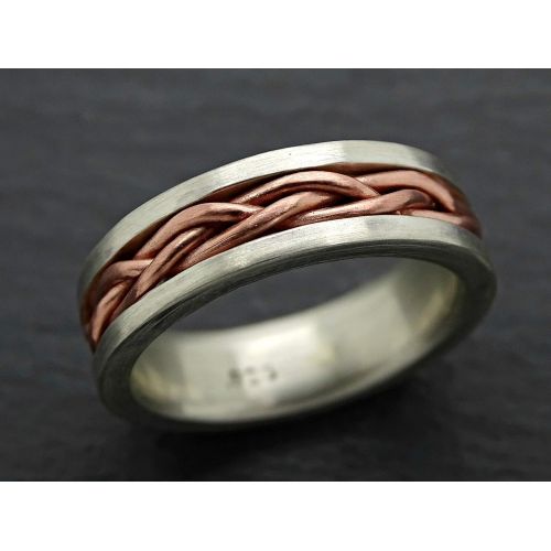 CrazyAss Jewelry Designs hand braided ring silver copper, unique wedding band silver copper, mens wedding ring, eternity ring, personalized ring mixed metal, cool mens ring two toned, unique anniversary gi