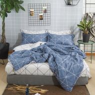 CLOTHKNOW Plaid Duvet Cover Full/Queen Cotton Blue Bedding Sets Geometric Checkered Bedding Duvet Cover Sets with Zipper Closure and 2 Pillowcases no Comforter