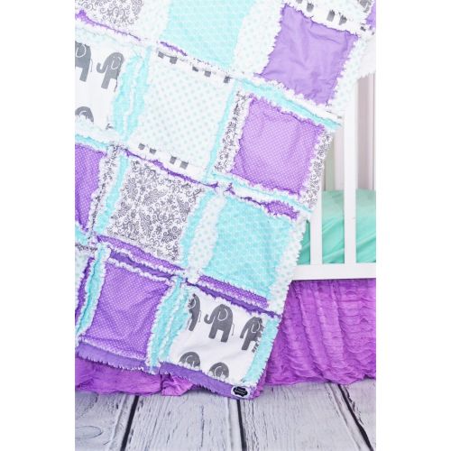  A Vision to Remember Elephant Blanket - Light Purple  Gray  Mint - Safari Baby Quilt ONLY