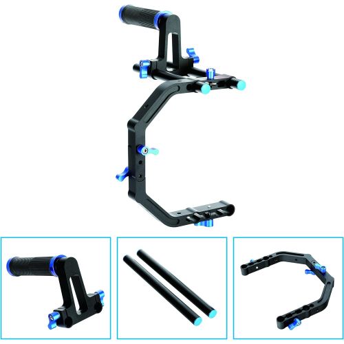  Morros Double C Shape Support Shoulder Cage For 14 Screw 15mm rod with Top Handle DSLR Rig Rail System for Camcorder Such As Canon 550D 500D 600D 1100D 60D 50D 40D 5D 5DII 5DIII N