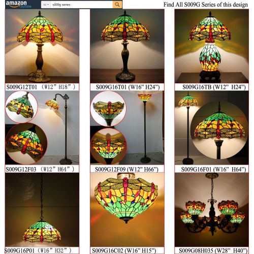  WERFACTORY Tiffany Style Reading Floor Lamp Stained Glass Green Yellow Dragonfly Lampshade in 64 Inch Tall Antique Arched Base for Girlfriend Bedroom Living Room Lighting Table Set S009G WERF