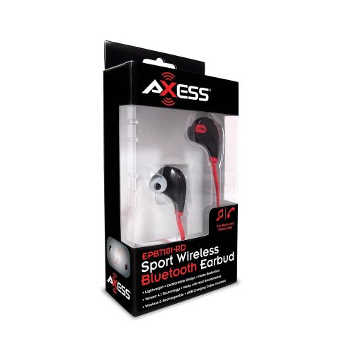  Axess AXESS EPBT101 Bluetooth Headphone with Hands-Free Calling Bluetooth & Built-in Rechargeable Battery, Red