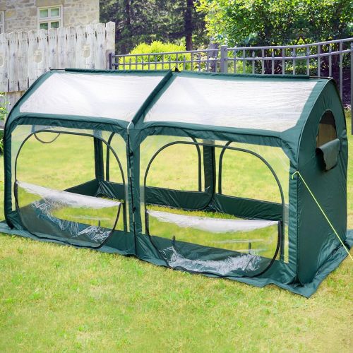  Quictent Pop up Greenhouse Passed SGS Test Eco-Friendly Fiberglass Poles Overlong Cover 6 Stakes 98 x 49 x 53 Inches Mini Portable Green House W/ 4 Zipper Door (Green)