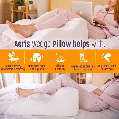  AERIS Large Memory Foam Bed Wedge Pillow for Acid Reflux 25 X 25 X 8.6 - Inch with Machine Washable Bamboo Cover