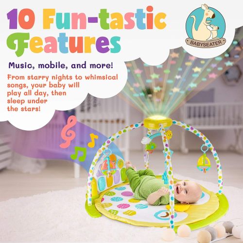  BABYSEATER Baby Gym and Playmats - Kick and Play Piano Baby Play Mat for Infants and Newborn - Baby Activity Gym Playmat Toy with Rotating Star Mobile & Star Projector - Machine Wa