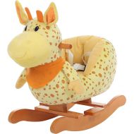 Labebe Child Rocking Horse Plush, Stuffed Animal Rocker Toy, 2 in 1 Yellow Giraffe Rocker with wheel for Kid 1-3 Years, Rocking ToyWooden Rocking HorseRockerAnimal RideDeer Roc