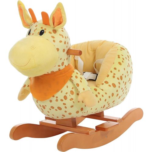  Labebe Child Rocking Horse Plush, Stuffed Animal Rocker Toy, 2 in 1 Yellow Giraffe Rocker with wheel for Kid 1-3 Years, Rocking ToyWooden Rocking HorseRockerAnimal RideDeer Roc