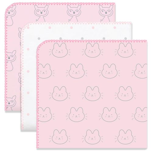  SwaddleDesigns Ultimate Swaddles, Set of 3, X-Large Receiving Blankets, Made in USA Premium Cotton Flannel, Woodland Fun, Pink (Moms Choice Award Winner)