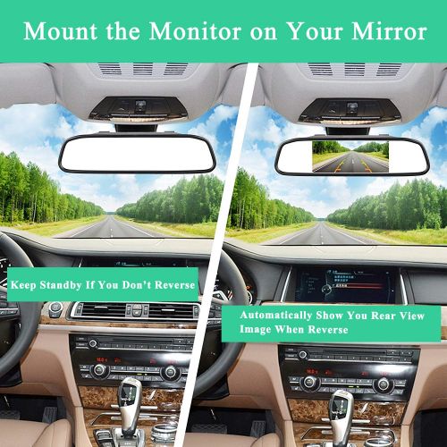  ATian Backup Camera and Monitor Kit For Car, Waterproof High Definition Color Wide Viewing Angle License Plate Car Rear View Camera+4.3 Inch TFT Car Auto LCD Screen Monitor