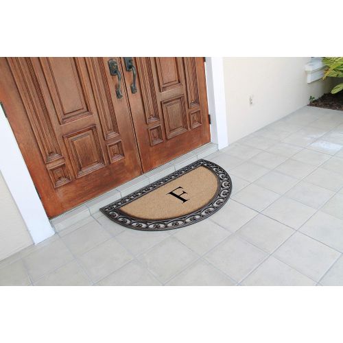  A1 Home Collections A1HOME200111-Monogrammed Half Round Rubber and Coir Monogrammed Doormat | 30 x 48 Inch, F
