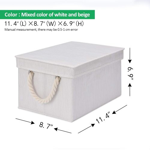  StorageWorks Storage Bins with Lid and Cotton Rope Handles, Foldable Storage Basket, White, Bamboo Style, 3-Pack, Jumbo, 17.1x12.0x10.4 inches (LxWxH)