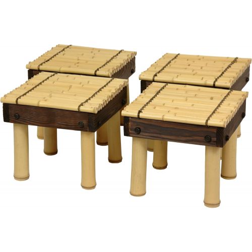  ORIENTAL Furniture Oriental Furniture Zen Bamboo Coffee Table w/ Four Stools