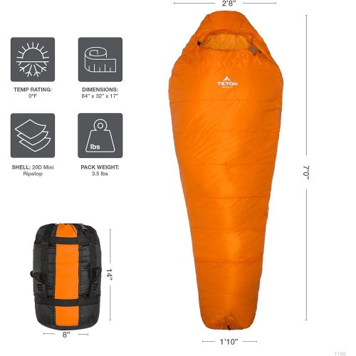  TETON Sports Altos-S 0F Ultralight Mummy Sleeping Bag, Orange