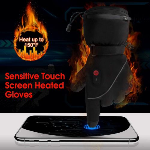  Rabbitroom Winter Electric Heated Gloves Battery Power Heating Gloves Touchscreen Texting Warm Thermal Gloves for Hiking Skiing Hunting Hand Warmer
