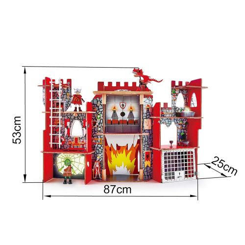  Hape Vikings Castle Dollhouse Play Set| Wooden Folding Dragon Castle Dollhouse with Magic Accessories, Glow in The Dark Spider Web, Dragon Egg and Action Figures