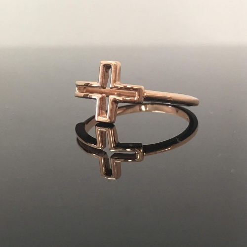  Outshine Designs Rose Gold Sideways Cross Ring - Solid 14K Rose Gold Cross Ring - Sideway Cross Ring - Dainty 14K Gold Cross Ring - Confirmation Gift For Her