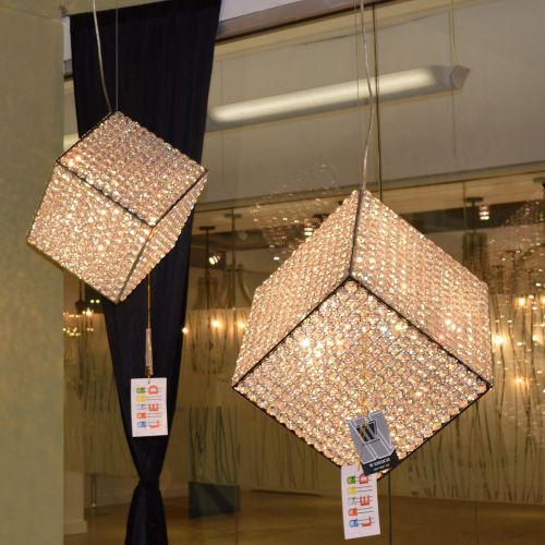  Worldwide Lighting Cube Collection 9 Light Chrome Finish and Clear Crystal Geometric Pendant 15 L x 15 W x 15 H Small