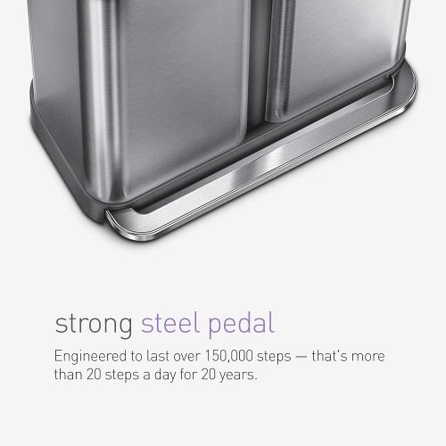 심플휴먼 [아마존핫딜][아마존 핫딜] Simplehuman simplehuman 58 Liter / 15.3 Gallon Stainless Steel Dual Compartment Rectangular Kitchen Step Trash Can Recycler with Liner Pocket, Brushed Stainless Steel.