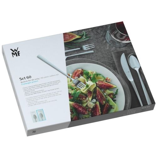 더블유엠에프 WMF Cromargan Protect Cutlery Set 60Pieces for 12People Linum with Monobloc Knives Stainless Steel Matt Extremely Scratch Resistant Dishwasher Safe
