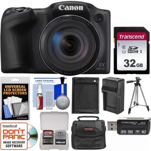 캐논 Canon PowerShot SX420 is Wi-Fi Digital Camera (Black) with 32GB Card + Case + Battery & Charger + Tripod + Kit