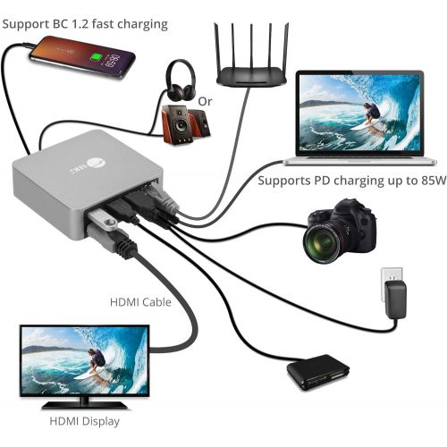  SIIG Aluminum USB C Mini Docking Station 85W PD Charging, Thunderbolt 3 Compatible Type C MacBooksWindowsChromebooks (HDMI 4K@30Hz, Gigabit Ethernet, 4X USB 3.0 Ports, USB-C PD)