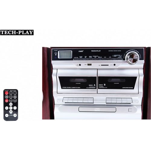  TechPlay Karaoke Enabled, 30W RMS, Retro Classic Turntable, NFC Bluetooth, Double cassette PlayerRecorder, CD MP3 player, USB SD ports, AMFM digital alarm clock and full remote c