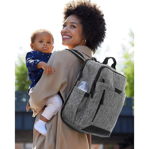 스킵 Skip Hop Baxter Diaper Bag Backpack, Multi-Function Ergonomic Baby Travel Bag, Large Capacity with Changing Pad & Stroller Attachment, Textured Grey