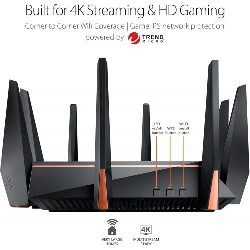 아수스 Asus ASUS Gaming Router Tri-band WiFi (Up to 5334 Mbps) for VR & 4K streaming, 1.8GHz Quad-Core processor, Gaming Port, Whole Home Mesh System, & AiProtection network with 8 x Gigabit L