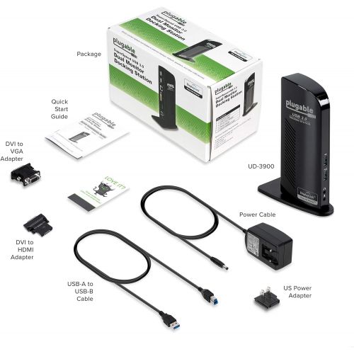  Plugable USB 3.0 Universal Laptop Docking Station for Windows (Dual Video HDMI & DVIVGA, Gigabit Ethernet, Audio, 6 USB Ports)