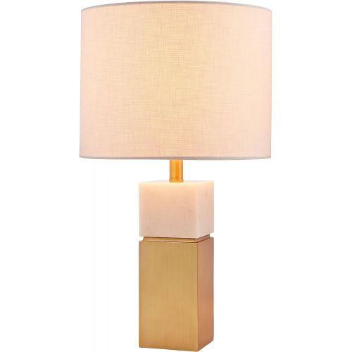  Rivet Mid-Century Marble and Brass Lamp With Bulb, 10.5 x 10.5 x 18.0 , White and Brass